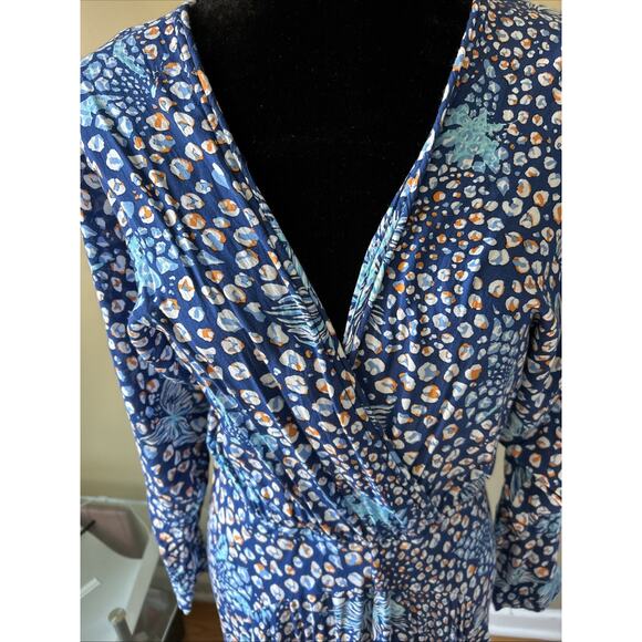 Poupette St Barth Flowy Floral Maxi Dress Blue Sz M Deep Slits LLona Long Sleeve - Picture 2 of 16